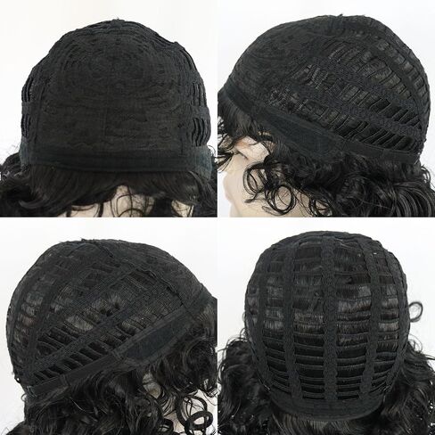 Anogol Hair Cap+ 4 Pcs Afro Wig Men Disco Wig 80s Wigs for Men 80s Rocker Wig 80s Costumes for Men Rock Wig Jerry Curl Wig Black Curly Afro Wig for Cosplay Costume Halloween Party（Glasses + Mustache） in Saudi Arabia