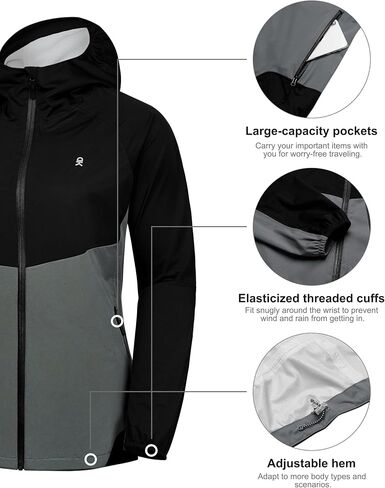 Little Donkey Andy Rain Jacket Women, Lightweight Waterproof Windbreaker with Hooded for Outdoor（Purple/Gray XXL in Saudi Arabia