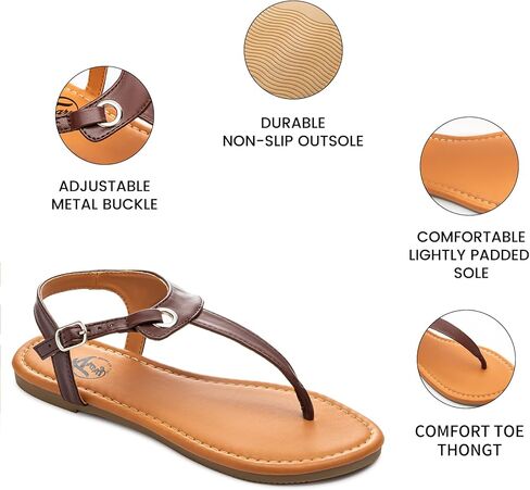 صنادل Trary للسيدات، صنادل ثونغ للنساء مع حزام على شكل حرف T، مشبك كاحل قابل للتعديل للصنادل النسائية، صنادل مسطحة للنساء الأنيقة، صنادل لطيفة للنساء، صنادل صيفية للنساء 2023 in Kuwait