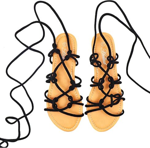 صنادل مسطحة نسائية من Heltid ذات مقدمة مفتوحة وأربطة من نوع Gladiator، سهلة الارتداء على الصنادل الرومانية in Kuwait