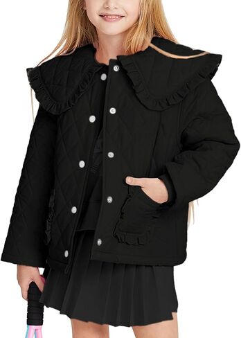 معاطف شتوية للفتيات من Meikulo سترات مبطنة ذات ياقة واسعة مكشكشة للأطفال مع جيوب من عمر 5 إلى 14 سنة in Kuwait