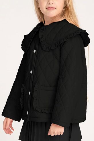 معاطف شتوية للفتيات من Meikulo سترات مبطنة ذات ياقة واسعة مكشكشة للأطفال مع جيوب من عمر 5 إلى 14 سنة in Kuwait