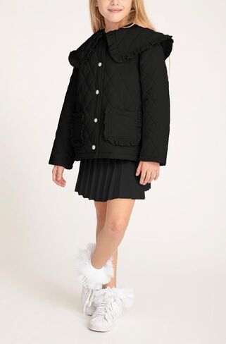 معاطف شتوية للفتيات من Meikulo سترات مبطنة ذات ياقة واسعة مكشكشة للأطفال مع جيوب من عمر 5 إلى 14 سنة in Kuwait