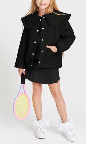 معاطف شتوية للفتيات من Meikulo سترات مبطنة ذات ياقة واسعة مكشكشة للأطفال مع جيوب من عمر 5 إلى 14 سنة in Kuwait