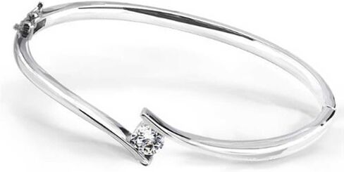 Simple Geometric AAA CZ Solitaire Bypass Bangle Bracelet For Women For Girlfriend .925 Sterling Silver Safety Clasp in Saudi Arabia