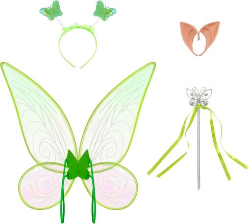 زي Kosgraiy Tinkerbell للفتيات، فستان الجنية للفتيات الصغيرات مع آذان وأجنحة بيكسي قزم، فستان الأميرة الجنية للهالوين in Saudi Arabia