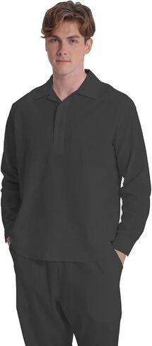 SOYOLIY الرجال الكتان مجموعات وتتسابق 2 قطعة قميص طويل الأكمام عادية اليوغا السراويل الصيف الشاطئ دعوى بيجامة عطلة الملابس in Kuwait