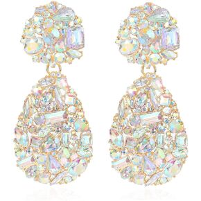 Met-edianger 9 Colors Rhinestone Statement Earrings Big Teardrop Costume Earrings Formal Crystal Chandelier Drop Dangle Earrings for Women Girls