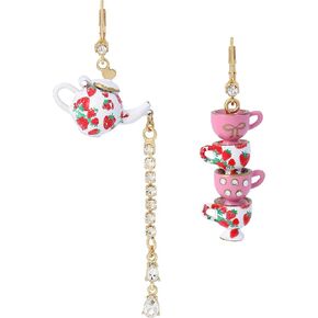 Betsey Johnson Womens Tea Party Mismatched Earrings Pink One Size in Saudi Arabia