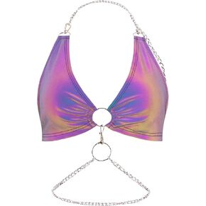 Testudineus Women Adjustable Metallic Sexy PU Leather Bralette Bra Vest for Festivals, Raves, Clubwear in Saudi Arabia