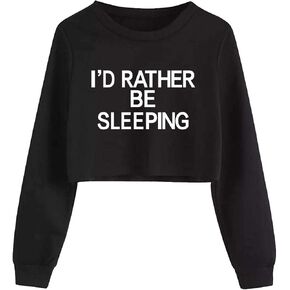 EAST KNITTING Girls Crop Tops Teens Round Neck Letter Print Long Sleeve T-Shirts
