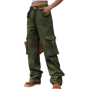 سراويل YIAFDERY النسائية عالية الخصر واسعة الساق كاجوال فضفاضة سراويل باراشوت Y2K ملابس الشارع مع 6 جيوب in Kuwait