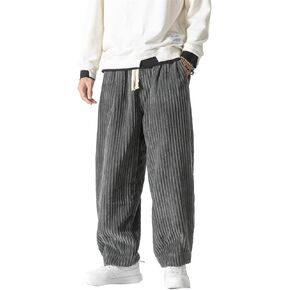 Seidarise Men's Corduroy Pants Straight Baggy Wide Leg Stretch Elastic Waist Drawstring Relaxed Fit Trousers Pant