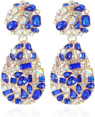 Met-edianger 9 Colors Rhinestone Statement Earrings Big Teardrop Costume Earrings Formal Crystal Chandelier Drop Dangle Earrings for Women Girls in Kuwait