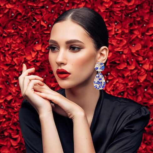 Met-edianger 9 Colors Rhinestone Statement Earrings Big Teardrop Costume Earrings Formal Crystal Chandelier Drop Dangle Earrings for Women Girls in Kuwait