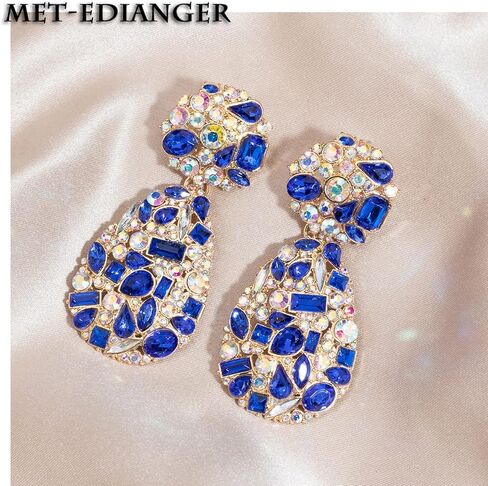 Met-edianger 9 Colors Rhinestone Statement Earrings Big Teardrop Costume Earrings Formal Crystal Chandelier Drop Dangle Earrings for Women Girls in Kuwait
