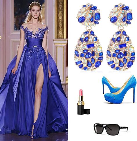 Met-edianger 9 Colors Rhinestone Statement Earrings Big Teardrop Costume Earrings Formal Crystal Chandelier Drop Dangle Earrings for Women Girls in Kuwait