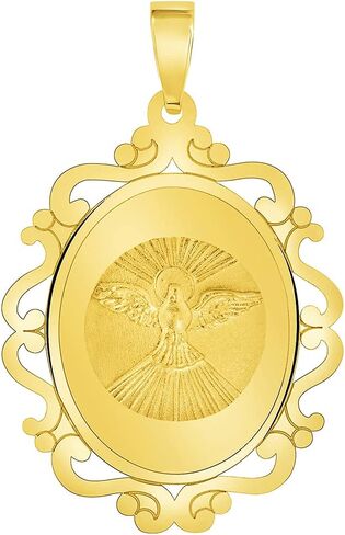 14k Yellow Gold Holy Spirit Dove Religious Elegant Ornate Medal Pendant (1") in Saudi Arabia