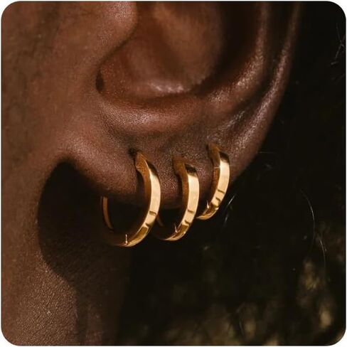 GMSOL مجموعة أقراط هوب ذهبية للنساء والفتيات 14 قيراط مطلية بالذهب الحقيقي أقراط خفيفة الوزن مضادة للحساسية للأذنين الحساسة أقراط يومية لثقب الغضروف in Kuwait