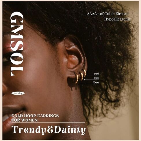 GMSOL مجموعة أقراط هوب ذهبية للنساء والفتيات 14 قيراط مطلية بالذهب الحقيقي أقراط خفيفة الوزن مضادة للحساسية للأذنين الحساسة أقراط يومية لثقب الغضروف in Kuwait