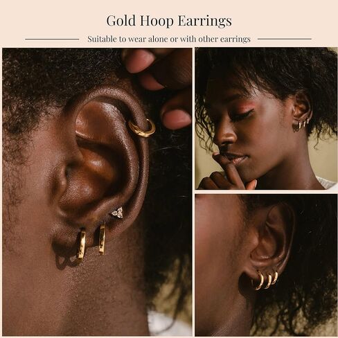 GMSOL مجموعة أقراط هوب ذهبية للنساء والفتيات 14 قيراط مطلية بالذهب الحقيقي أقراط خفيفة الوزن مضادة للحساسية للأذنين الحساسة أقراط يومية لثقب الغضروف in Kuwait