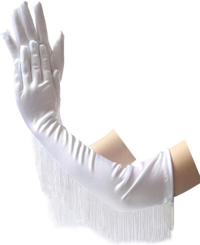 DINPREY Fringed Satin Gloves Long Opera Pageant Gloves Flapper Accessories in Saudi Arabia