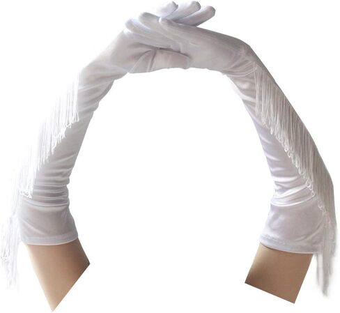 DINPREY Fringed Satin Gloves Long Opera Pageant Gloves Flapper Accessories in Saudi Arabia
