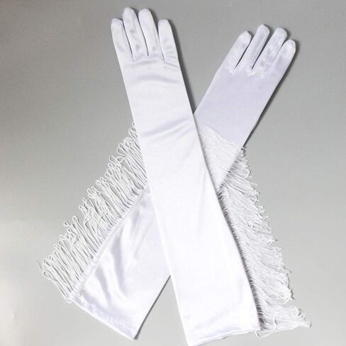 DINPREY Fringed Satin Gloves Long Opera Pageant Gloves Flapper Accessories in Saudi Arabia