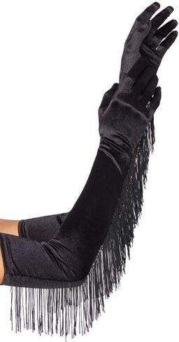 DINPREY Fringed Satin Gloves Long Opera Pageant Gloves Flapper Accessories in Saudi Arabia