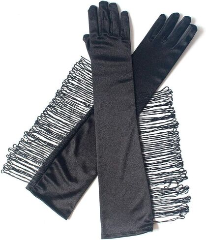 DINPREY Fringed Satin Gloves Long Opera Pageant Gloves Flapper Accessories in Saudi Arabia