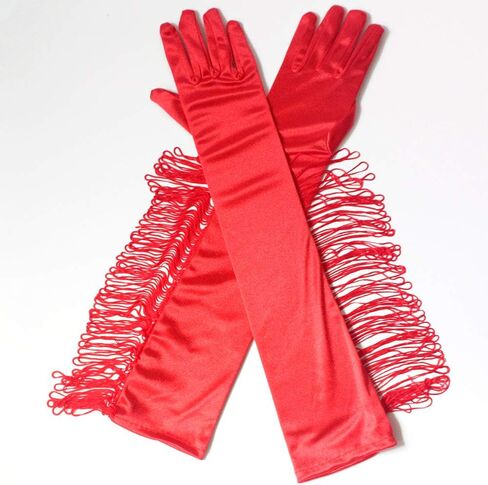 DINPREY Fringed Satin Gloves Long Opera Pageant Gloves Flapper Accessories in Saudi Arabia