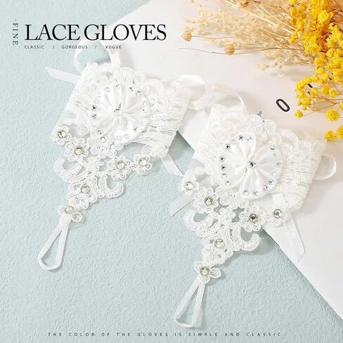Latious Women's Wedding Gloves Fingerless Lace Glove Bridal White Bow Gloves Short Party Prom Costume Glove Accessories for Women and Brides in Saudi Arabia