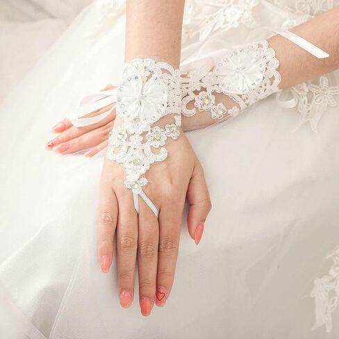 Latious Women's Wedding Gloves Fingerless Lace Glove Bridal White Bow Gloves Short Party Prom Costume Glove Accessories for Women and Brides in Saudi Arabia