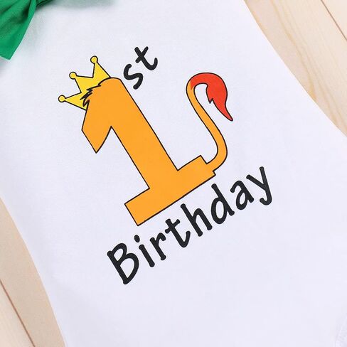 IBTOM CASTLE Baby Boy First Birthday Outfit Jungle Theme Romper+Shorts+Y-Back Suspenders+Headband 4PCS Clothes Photo Props in Saudi Arabia
