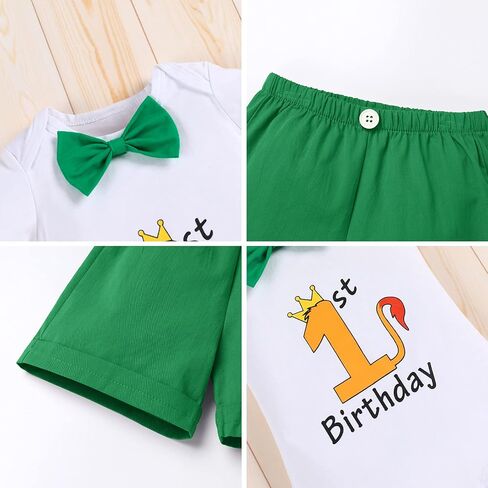 IBTOM CASTLE Baby Boy First Birthday Outfit Jungle Theme Romper+Shorts+Y-Back Suspenders+Headband 4PCS Clothes Photo Props in Saudi Arabia