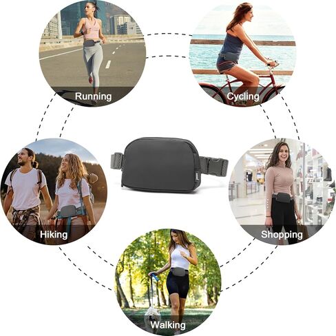 Kono Belt Bag Crossbody Fanny Pack for Women, Fashion Waist Pack with Adjustable Strap for Workout Running Traveling Hiking, Black in Kuwait