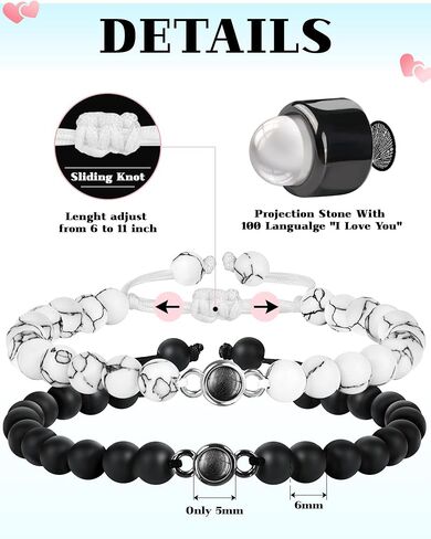 UNIGIFTIME I Love You 100 لغة مطابقة الأساور الأزواج أساور هدايا لحبي صديقها صديقة الزوج خطيبها عيد ميلاد عيد الميلاد الذكرى السنوية لعيد الحب هدايا للنساء والرجال in Kuwait