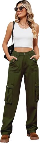سراويل YIAFDERY النسائية عالية الخصر واسعة الساق كاجوال فضفاضة سراويل باراشوت Y2K ملابس الشارع مع 6 جيوب in Kuwait