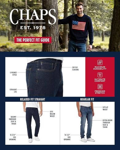 Chaps Men's Jeans - Classic Fit Straight Leg Jeans - Comfort Stretch Denim Jeans for Men in Saudi Arabia