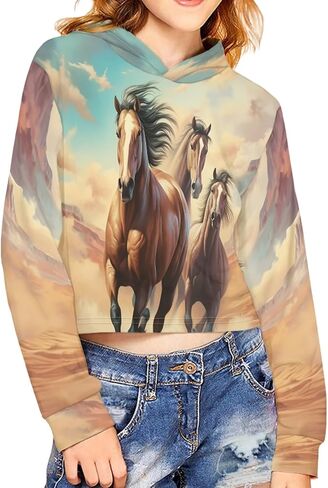 هودي قصير للفتيات من توديادو، مقاس 5-14 للاطفال والشباب باكمام طويلة للارتداء اليومي، سويت شيرت لطيف بلوفر in Kuwait