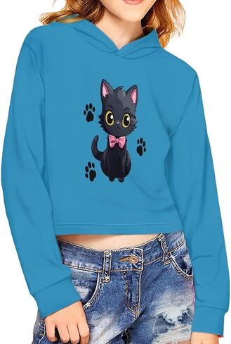 Dreaweet Girls Long Sleeve Crop Top Hoddie Cropped Sweatershirts Soft Athletic Tops Yoga Clothing for 5-14 Years Old in Saudi Arabia