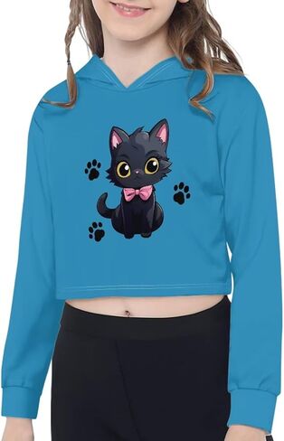 Dreaweet Girls Long Sleeve Crop Top Hoddie Cropped Sweatershirts Soft Athletic Tops Yoga Clothing for 5-14 Years Old in Saudi Arabia
