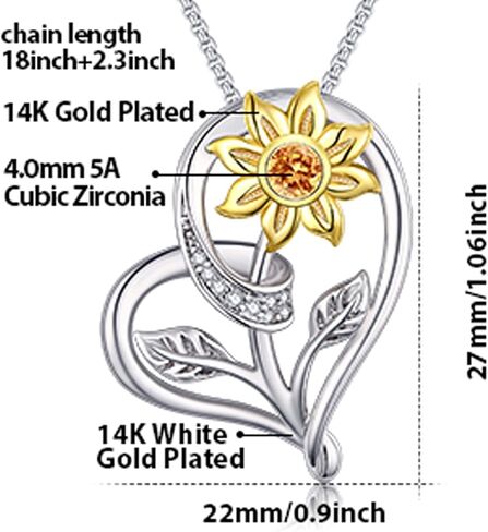 قلادة عباد الشمس للنساء، هدية قلادة عيد الحب، قلادة قلادة على شكل قلب من أشعة الشمس، مجوهرات صن شاين قابلة للتعديل من 45.7 سم - 50.8 سم، هدايا قلادات عباد الشمس لزوجتها الأم في عيد ميلاد العام الجديد in Kuwait