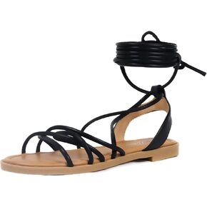 Heltid Women's Cross Lace Up Gladiator Sandals, Ankle Wrap Strappy Flats Sandals for Women