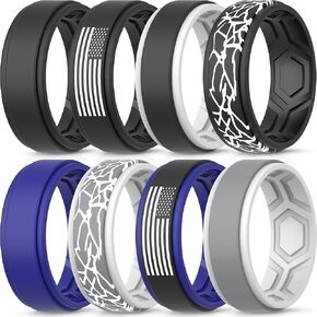 ThunderFit Silicone Wedding Rings for Men, Breathable Airflow Pattern - 9mm Wide - 2mm Thick