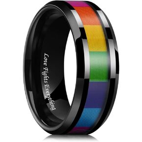 King Will Tungsten Carbide Wedding Band for Men - 8mm Black Plated High Polished Inlay Rainbow Sticker Rings for Weddding Engagement Comfort Fit