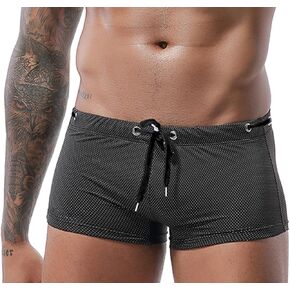 Mens Swimsuit Adjustable Low Waist Flat Angle for Quick Dry Swimming Shorts