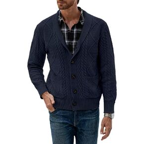 Dokotoo Men Mens Casual Shawl Collar Cardigan Sweater Slim Fit Cable Knit Button up Sweaters with Pockets