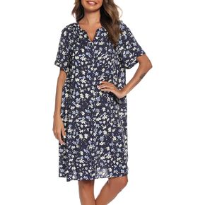 YOSWD House Dress for women Duster Housecoat Short Sleeve Nightgown with Pockets