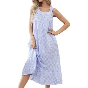 FMIRREO Cotton Nightgown for Women Sleeveless Loungewear Comfy Soft Sleepwear Long Sleepdress Loose Full Length Nightdress